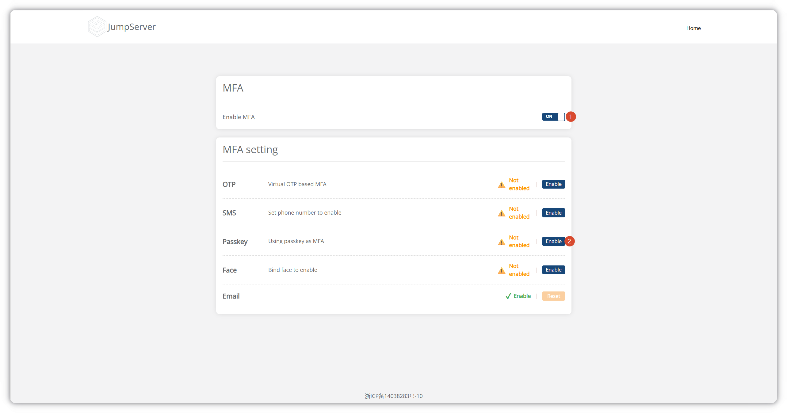 Enable MFA globally and activate Passkey as an MFA method in JumpServer