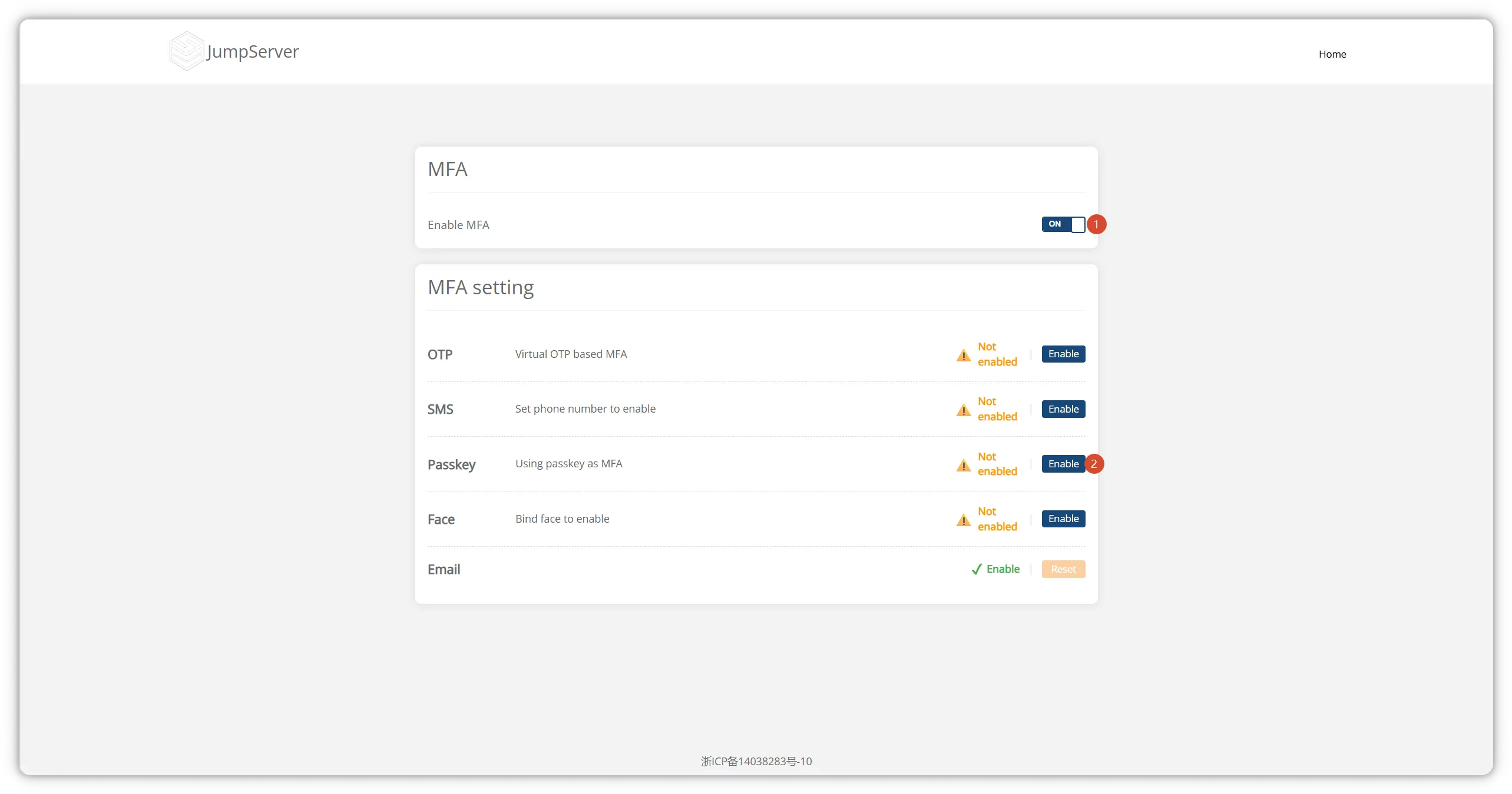Enable MFA globally and activate Passkey as an MFA method in JumpServer