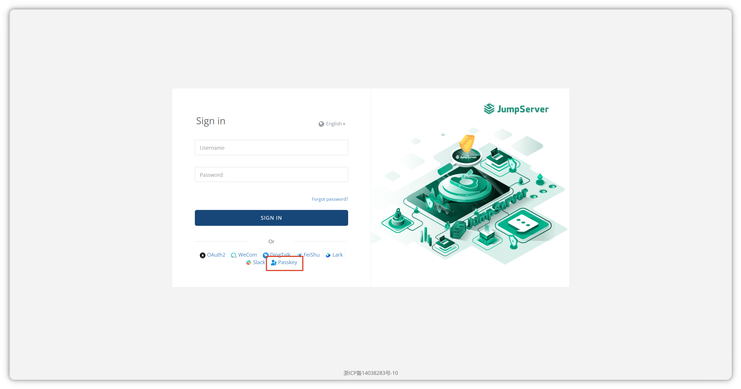 Sign in to JumpServer using the Passkey login option on the authentication page